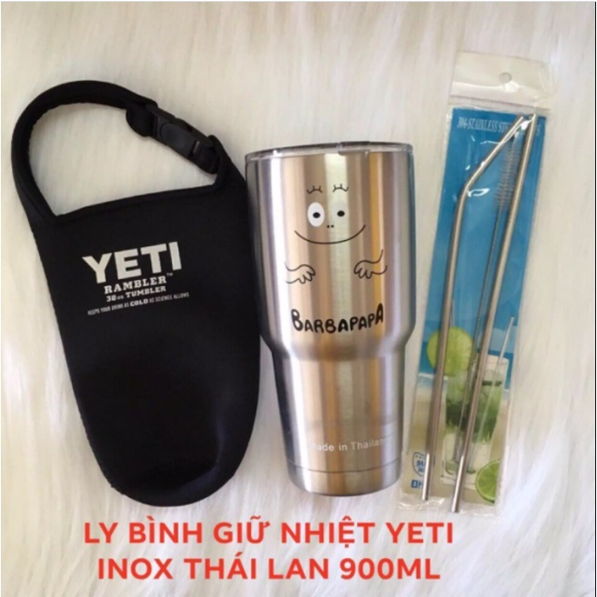 Ly Giữ Nhiệt 900ml Bằng Inox 304 giữ nóng và lạnh đều được - Tặng Kèm Túi Đựng và Óng Hút