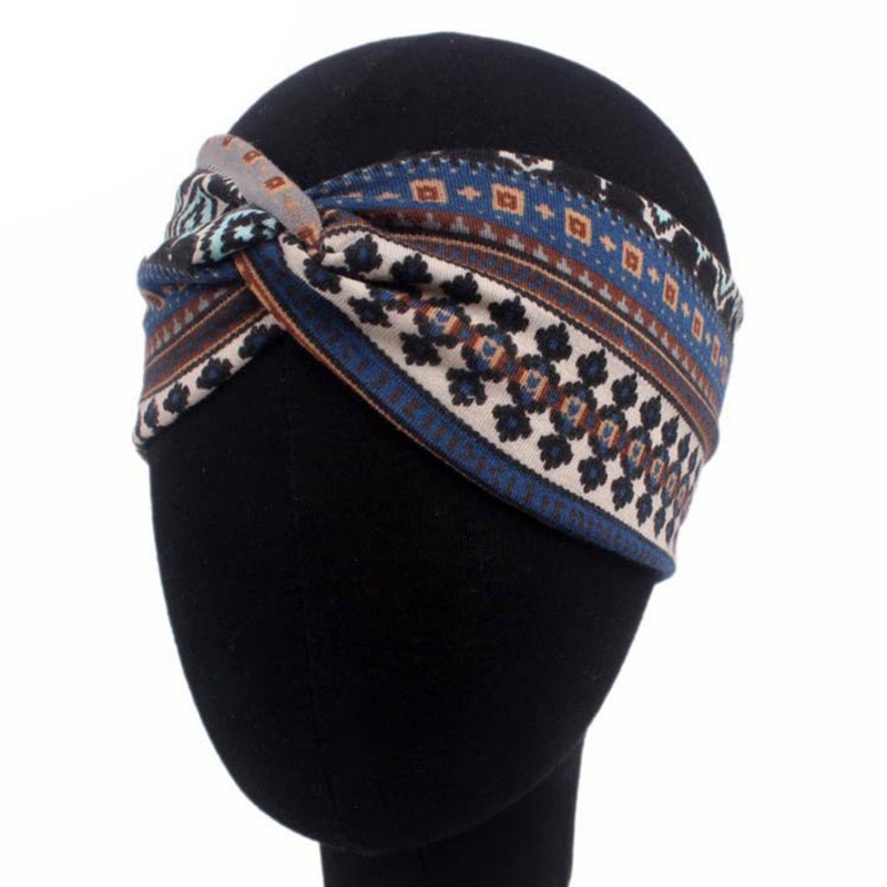 Băng Đô Cài Tóc Bản Rộng Co Giãn In Họa Tiết Thổ Cẩm Cho Nữ