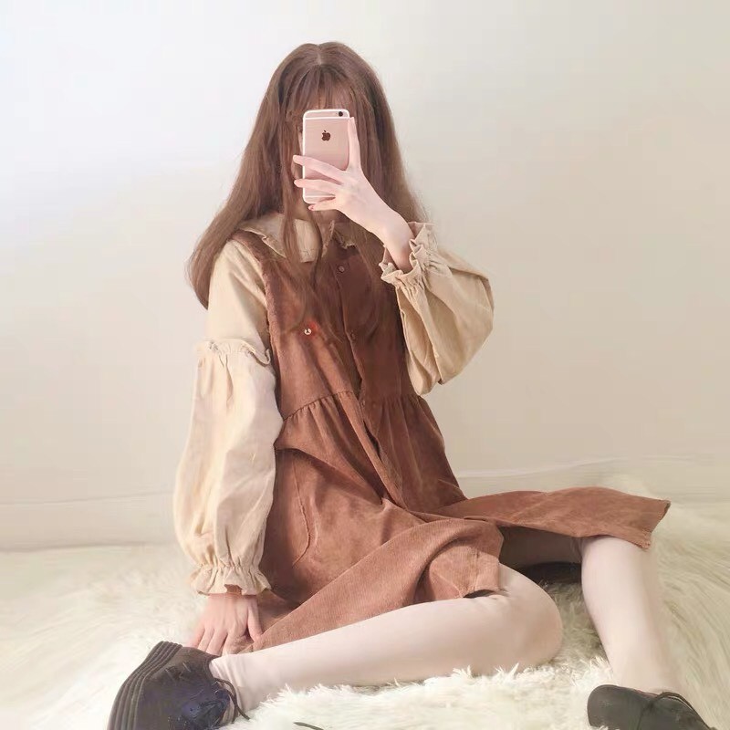 Sét yếm nhung mix sơ mi