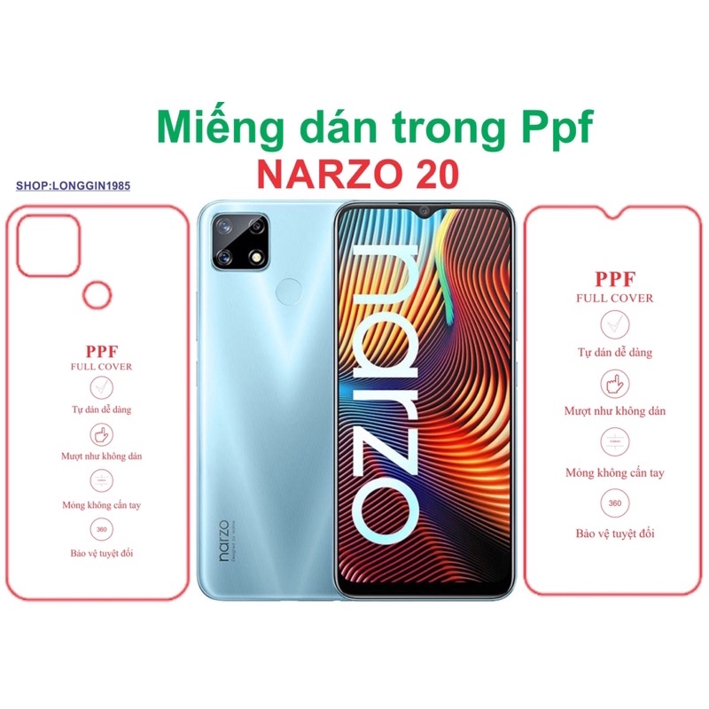 Narzo 20 miếng dán trong Ppf mặt sau và mặt trước chống va đập chống trầy xước tốt