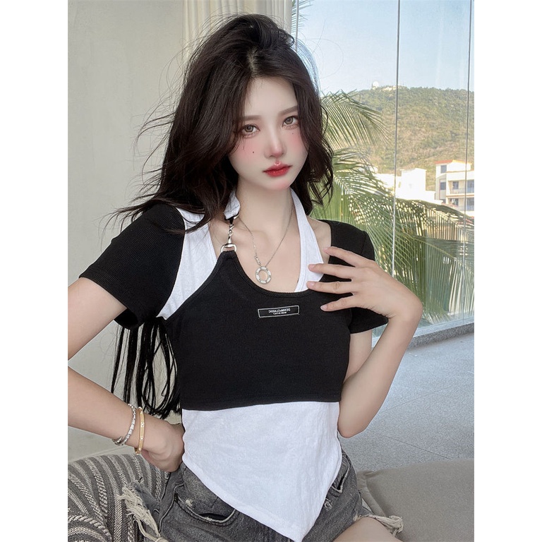 Áo Thun Dệt Kim Phối Dây Xích Thời Trang Mùa Hè Cá Tính Mới