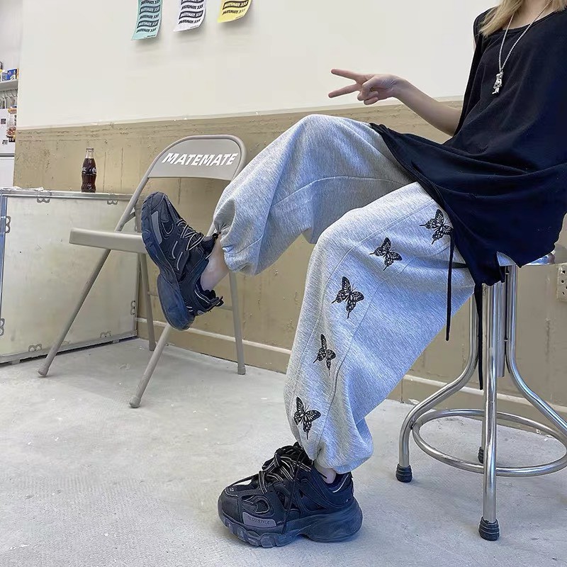 Quần jogger thể thao bo gấu chân cua ống rộng nam nữ unisex <70kg - Quần thể thao chạy viền bướm mới 2020