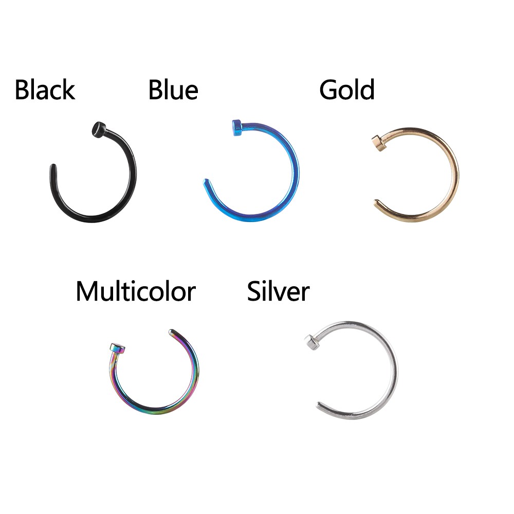 Bộ 5 Khuyên Kẹp Mũi Bằng Thép Không Gỉ Nhiều Màu Sắc Thời Trang