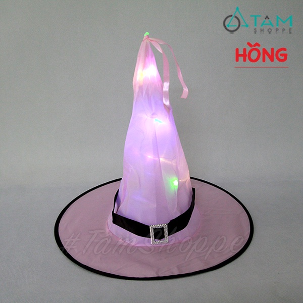 Nón phù thủy vải trơn có đèn led nhiều màu HLW-NPT-03
