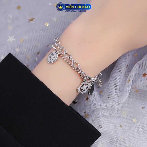 Lắc tay bạc nữ 2 dây mix đá đen chất liệu bạc Thái 925 thời trang phụ kiện trang sức nữ VIễn Chí Bảo L000243x