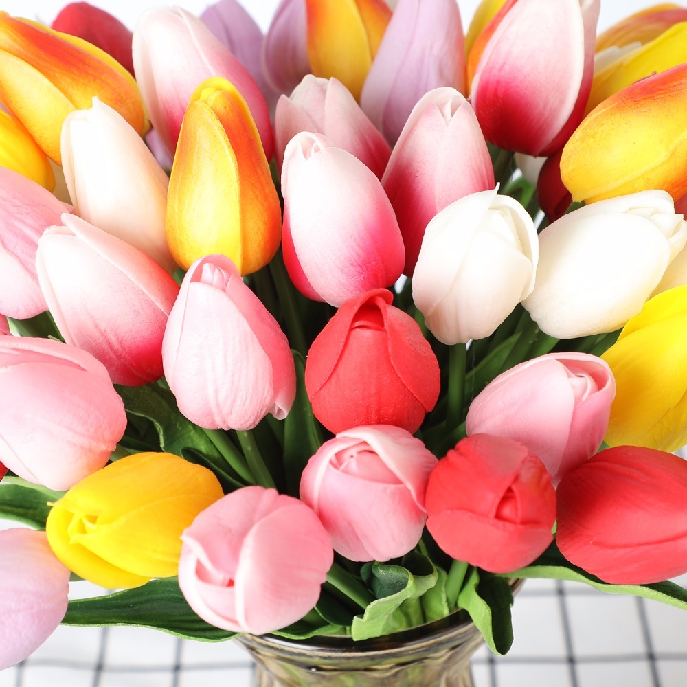 5/ 10 Hoa tulip giả bằng silicon dùng để trang trí
