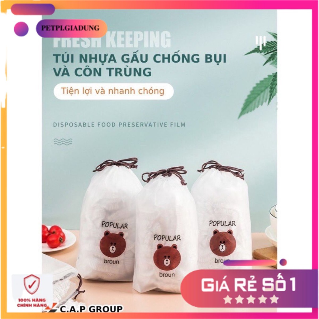 Combo 100 Màng Bọc Thực Phẩm Có Chun Co Dãn Tái Sử Dụng Được Kèm Túi Gấu