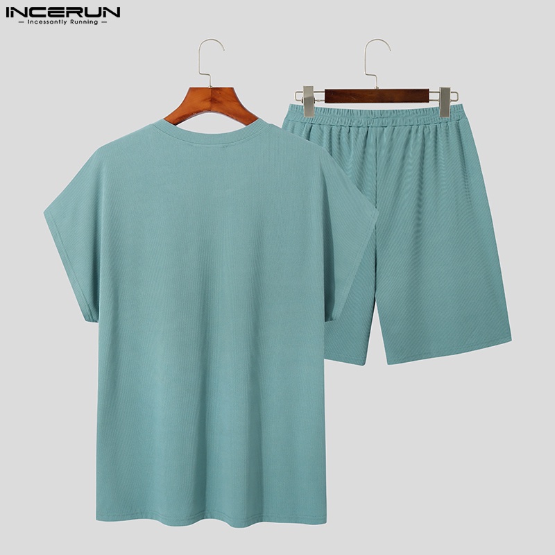 Bộ đồ INCERUN gồm áo thun tay ngắn + quần short 3 màu thời trang cho nam