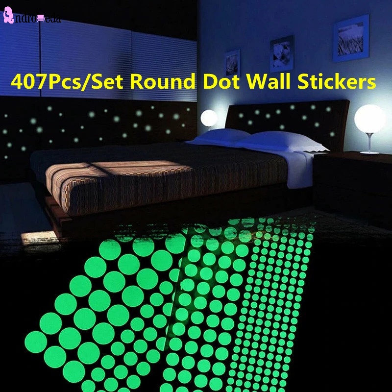 Set 407 Miếng Dán Tường Dạ Quang Hình Tròn Độc Đáo