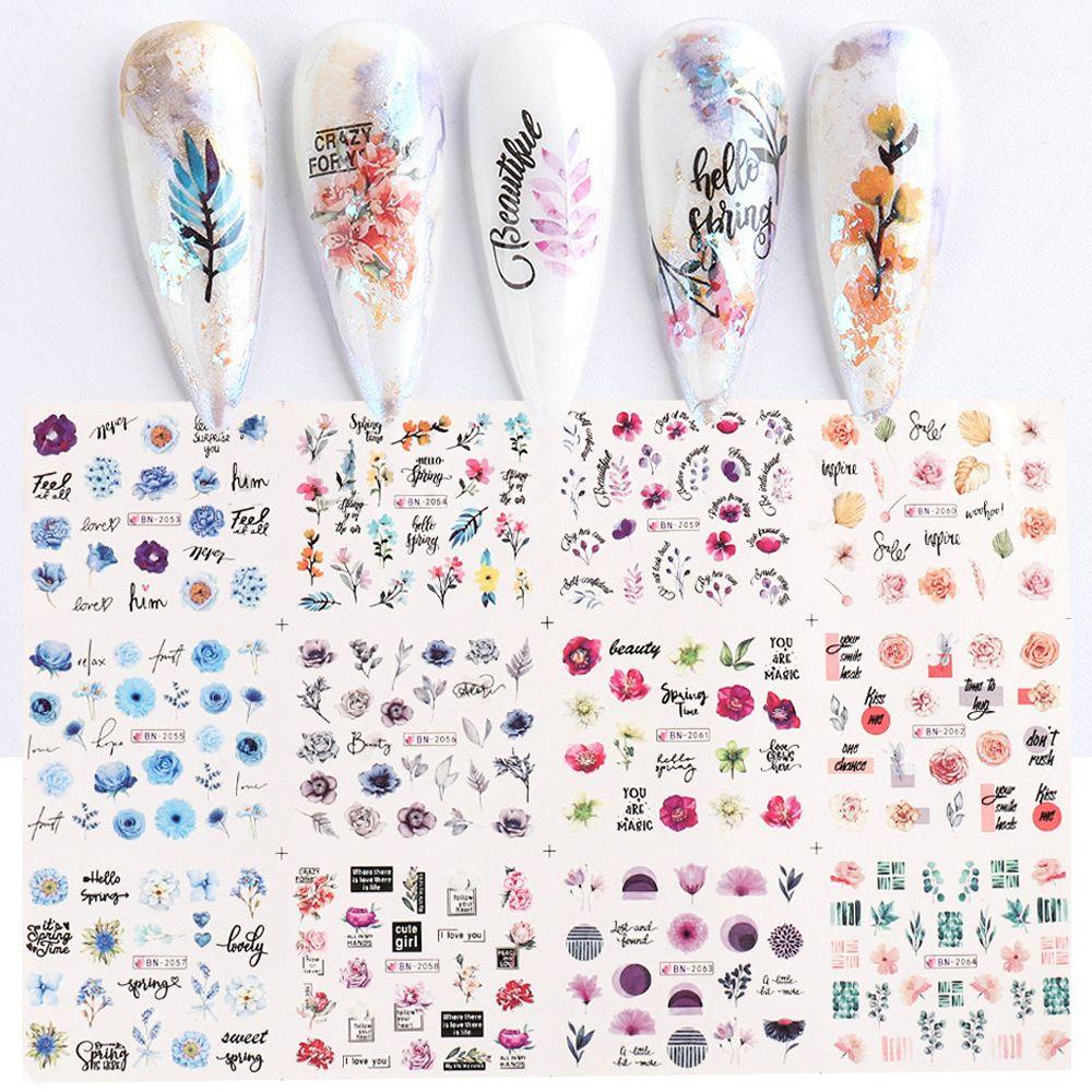 Nhãn Dán Móng Tay Họa Tiết Hoa Lá Mùa Xuân 12 Phong Cách Khác Nhau Cho Nữ