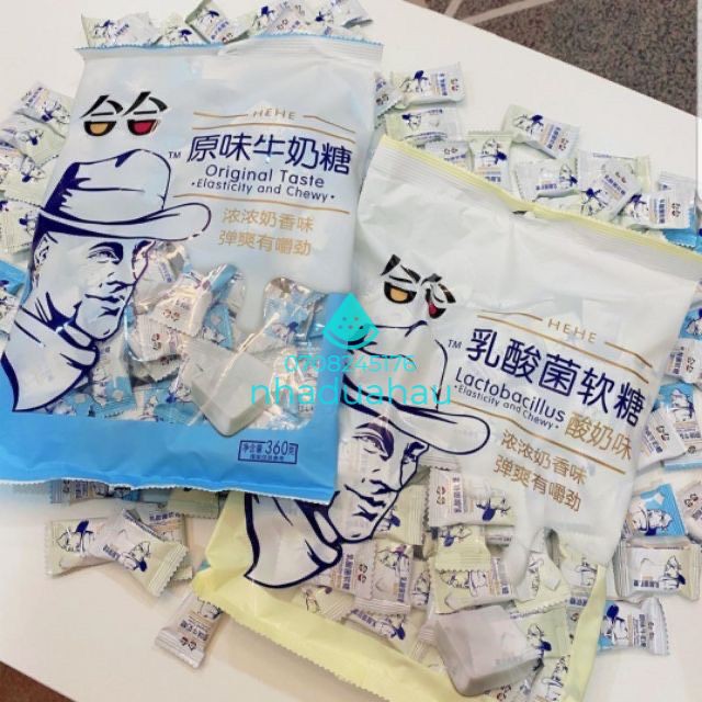 Một gói kẹo dẻo vị sữa chua/ sữa bò truyền thống/ trứng muối HEHE Hongkong 360g