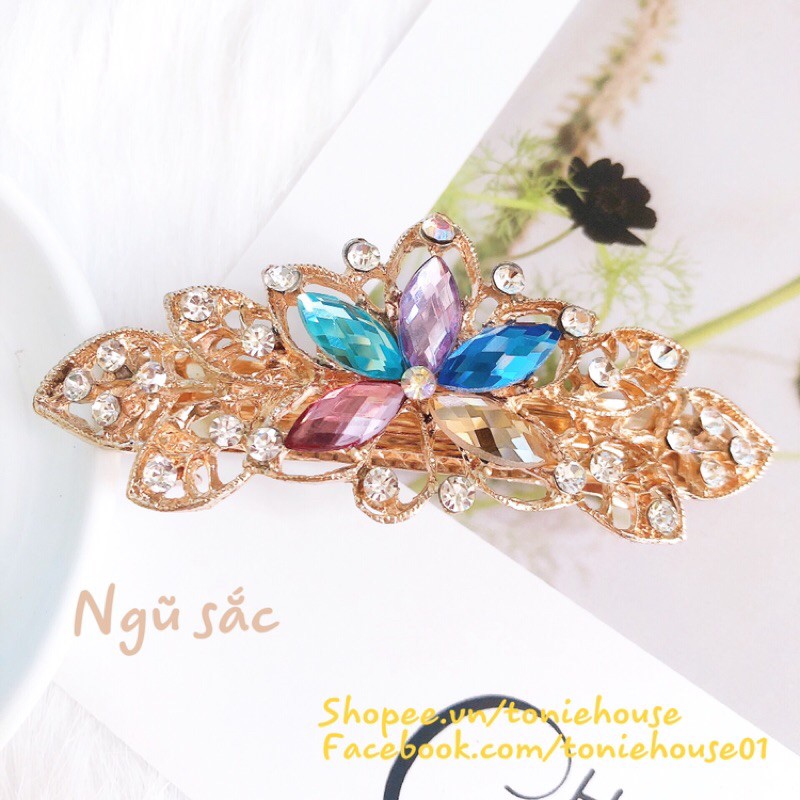 Kẹp tóc sau, kẹp tóc đính đá hình hoa xinh xắn cho nữ trung niên