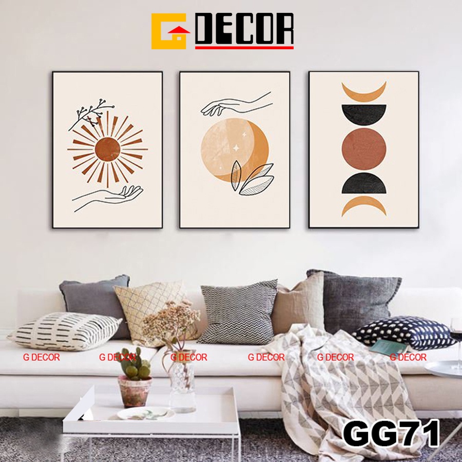 Tranh treo tường canvas 3 bức phong cách hiện đại Bắc Âu 71, tranh trừu tượng trang trí phòng khách, phòng ngủ, phòng ăn