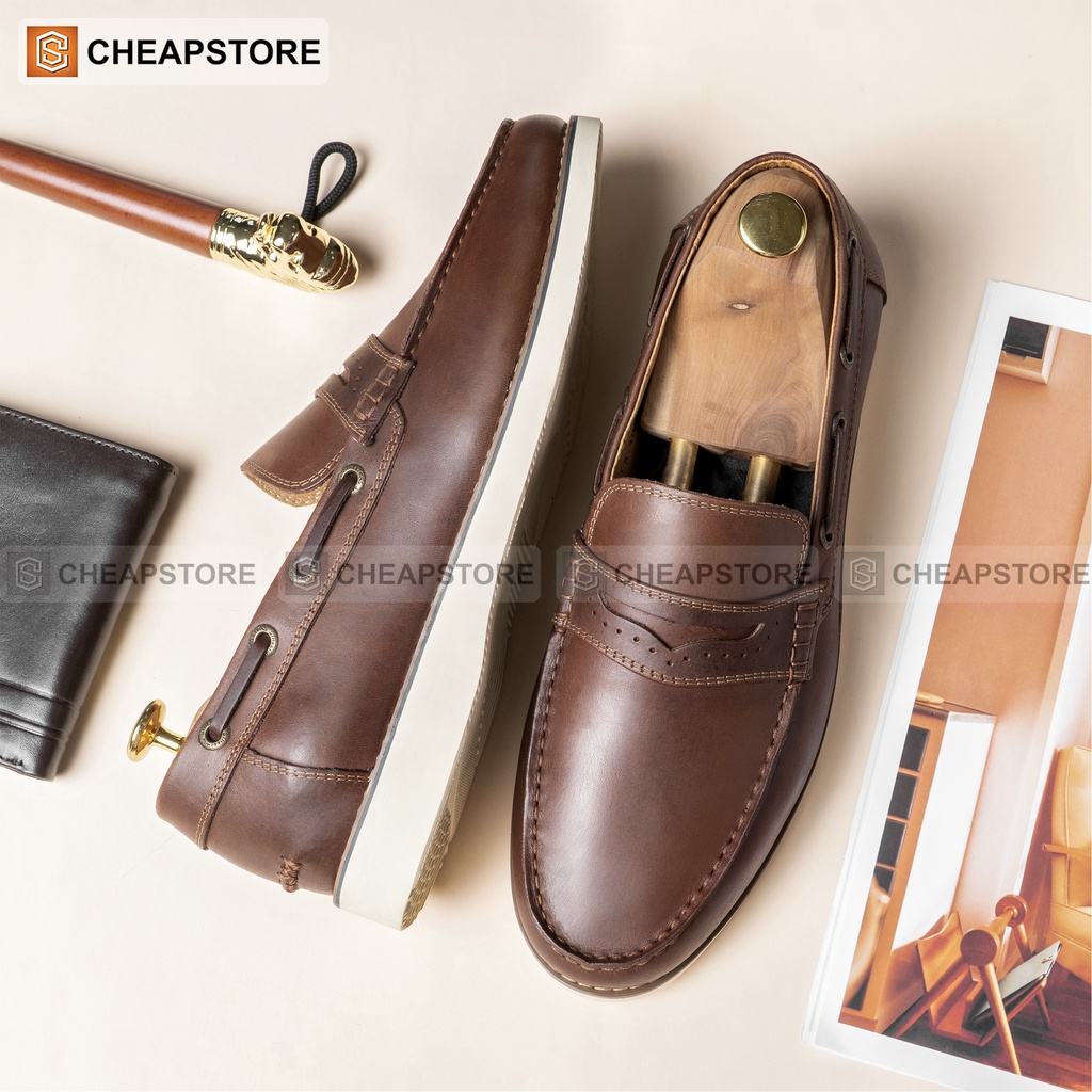Giày lười công sở CHEAPSTORE CS440 Nâu - Giày tăng chiều cao da bò nam (bảo hành 24 tháng)