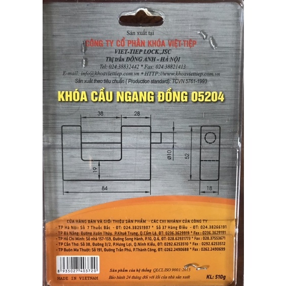 [chính hãng] Khoá treo Đồng Thần Tài chống cắt Việt Tiệp 01622, 05204 - Bảo hành 2 năm