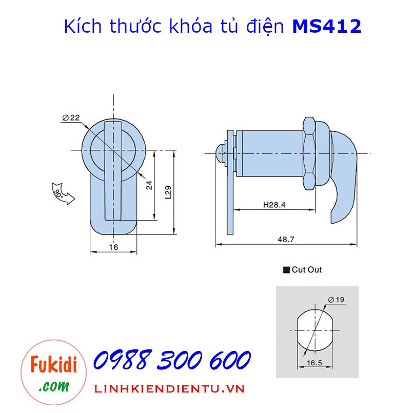 Khóa tủ điện không Hengzhu chìa MS412
