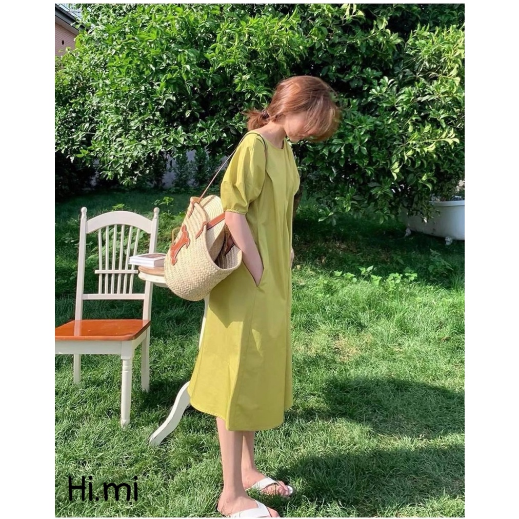 Đầm dài maxi dáng rộng suông tay dơi màu cốm siêu xinh mặc thoải mái, bầu bì diện vô tư | BigBuy360 - bigbuy360.vn