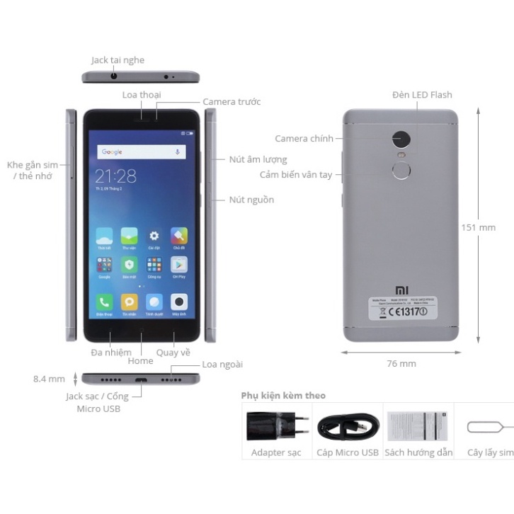 Điện thoại Xiaomi Redmi Note 4 Snap 625 ram 4G/64G màn 5.5 inch FullHD MSP 021