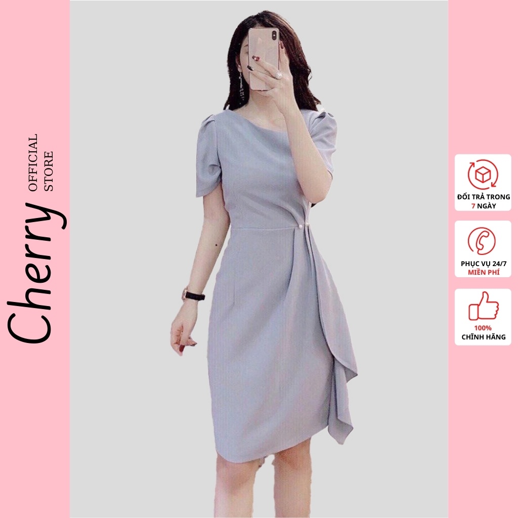 Váy thiết kế dáng vát thân váy - Cherry Store V001