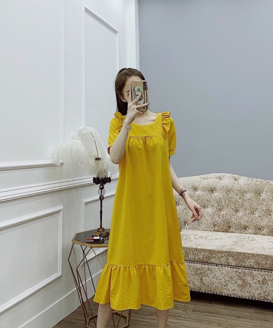 ( Ảnh thật + Video ) Váy maxi dáng suông tay viền bèo | BigBuy360 - bigbuy360.vn