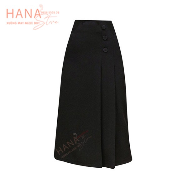 Chân váy công sở dài qua gối dáng chữ A xếp ly bản to khóa sau phối 3 cúc - Màu đen trắng nâu - Vải dày mặc đi tiệc biển | BigBuy360 - bigbuy360.vn