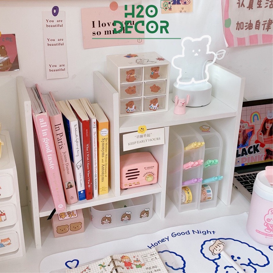 Kệ sách để bàn đa năng 📌 Kệ gỗ mini để bàn làm việc nhiều ngăn Decor phòng học 🌻