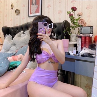 Bikini tím khoai môn cạp cao che bụng