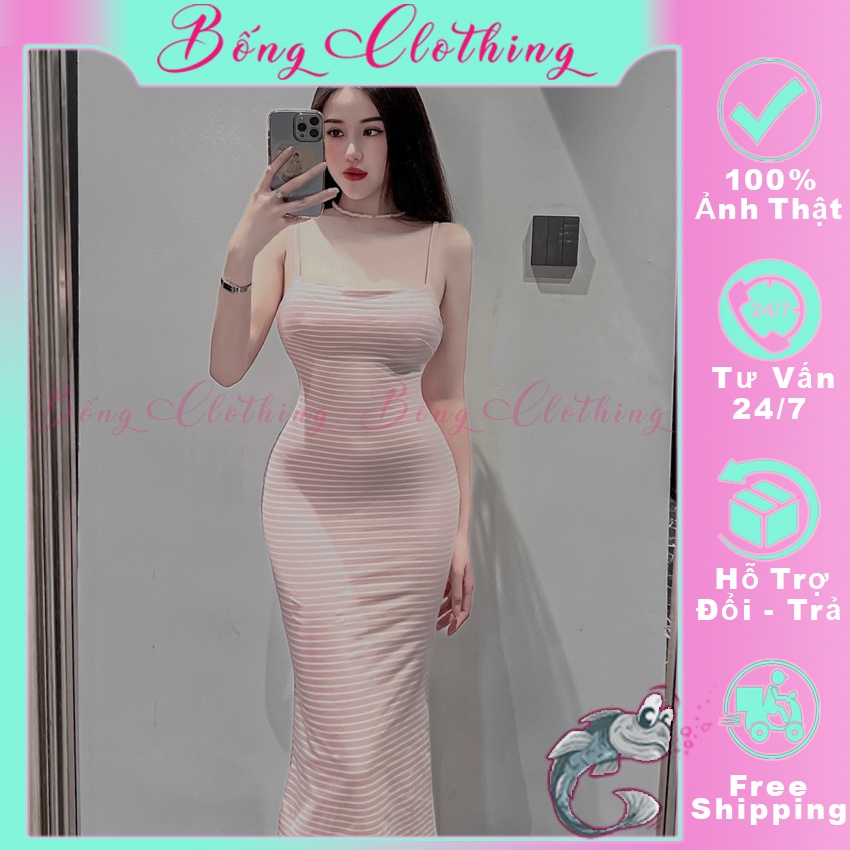 Váy Body 2 Dây BONG Đầm Ôm Body Sợi Bún Dáng Dài Sexy Dự Tiệc Cưới Thun Gân Ba Màu Đen Trắng Hồng