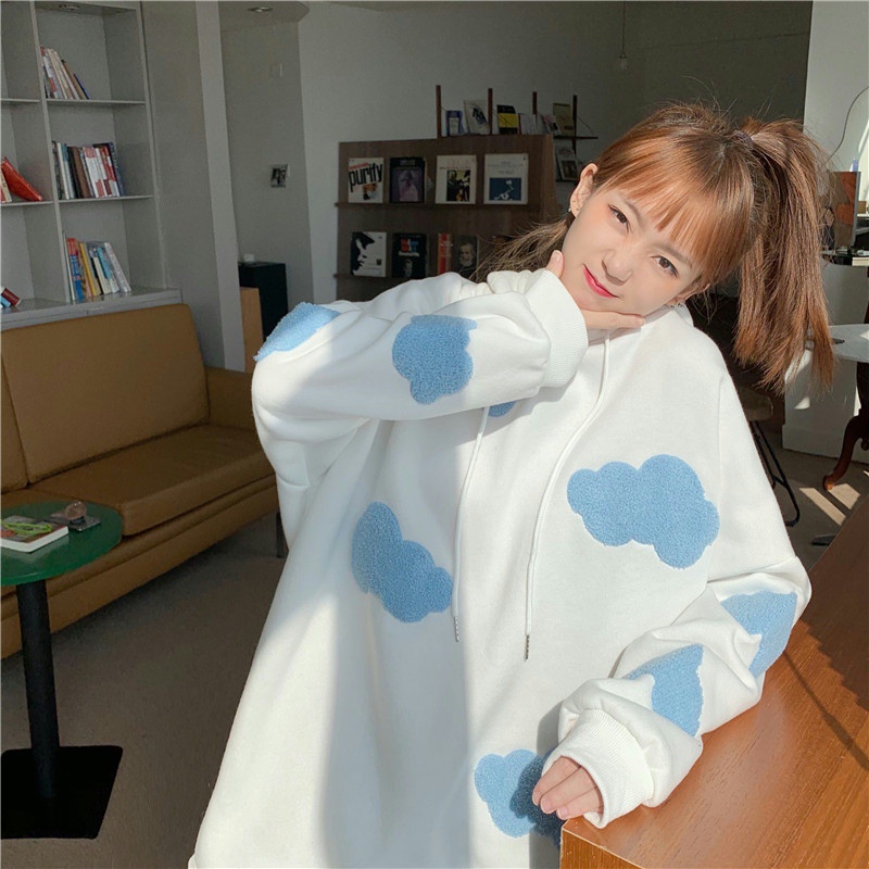 Áo Hoodie Tay Dài Dáng Rộng Phong Cách Thời Trang Hàn Quốc