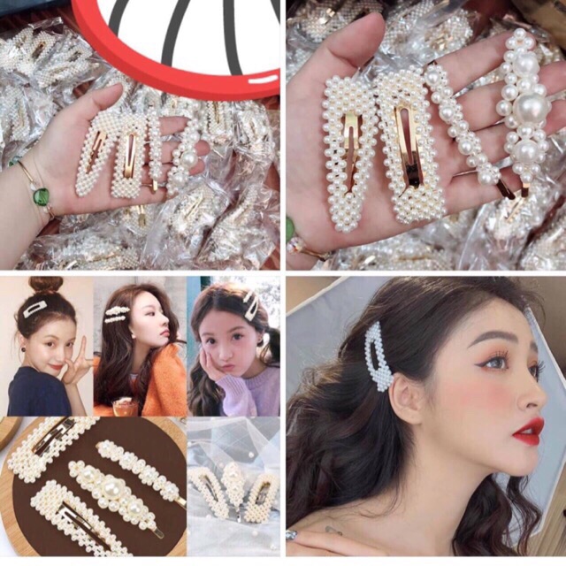 Set 4 kẹp ngọc trai nhân tạo hàn quốc loại 1 tặng kẹp hoa cúc