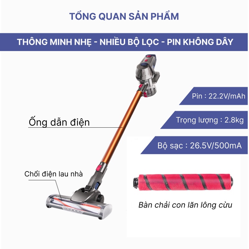 Máy hút bụi cầm tay không dây ZEK-K7, máy hút bụi gia đình giường nệm, sofa, xe hơi công suất cao lực hút siêu mạnh
