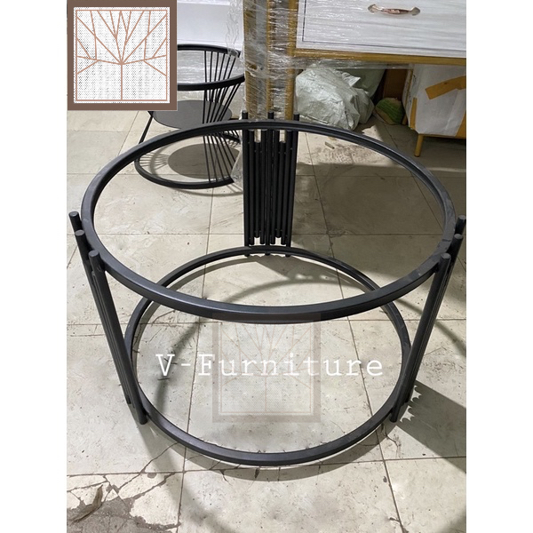 Bàn trà đơn Sofa phòng khách 2 mặt kính tròn chân kim loại sơn tĩnh điện kiểu cây sáo sang trọng hiện đại