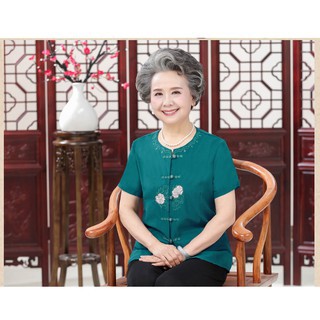Bộ quần áo người già - 2 hoa thêu ( ME2117 )