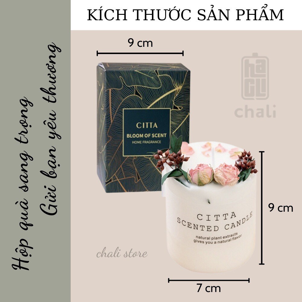 Nến thơm phòng hoa khô tự nhiên sáp đậu nành an toàn không khói tăng kèm đế gỗ