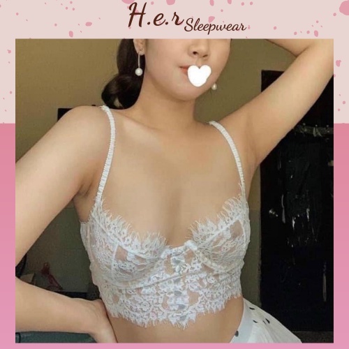 Áo bralette có gọng không mút nâng ngực cúc giữa ren mềm sexy màu trắng BR01 - Her Sleepwear