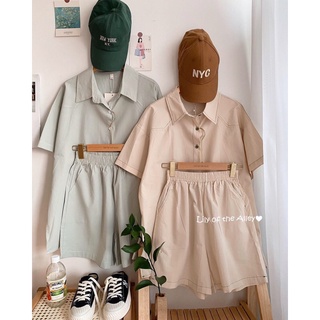 Set sơ mi quần short chỉ nổi