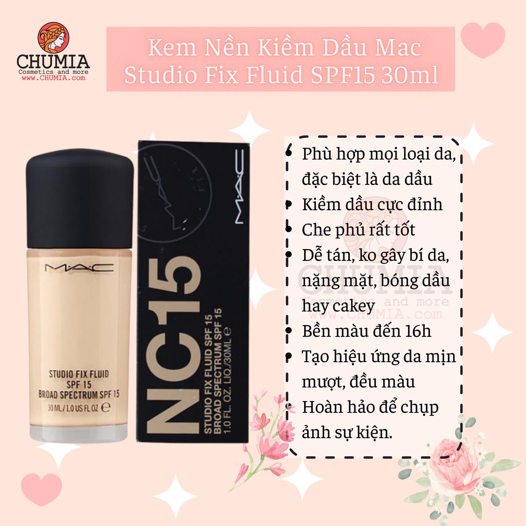 Kem nền che khuyết điểm kem nền MAC Studio Fix Fluid Broad Spectrum SPF 15 - chumia