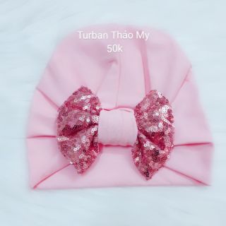 Mũ Turban hồng nơ kim sa