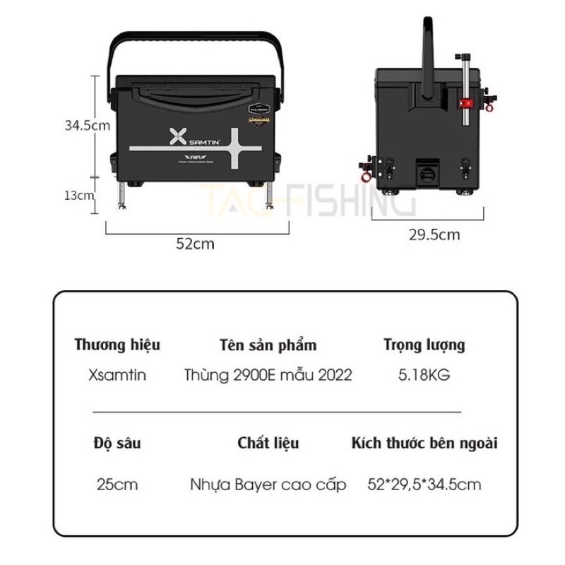 Thùng câu Xsamtin 2900E - 29L  Nắp Carbon - Chính Hãng