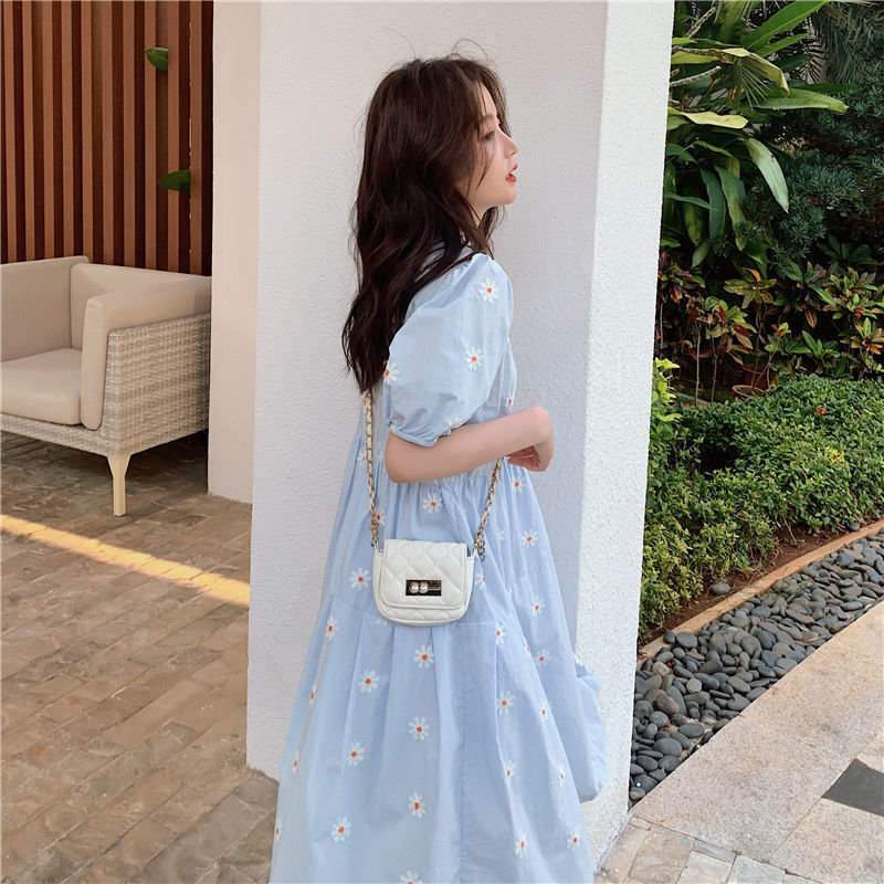 Đầm Suông Tay Phồng Họa Tiết Hoa Cúc Trẻ Trung Thanh Lịch Dành Cho Nữ đầm bầu váy nữ váy bé gái váy dài chân váy dài váy nữ chân váy dài