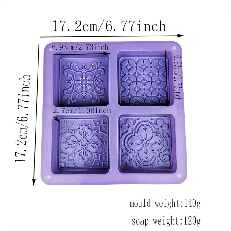 Khuôn Silicone Tạo Hình Làm Xà Phòng 4 Ngăn Hình Vuông