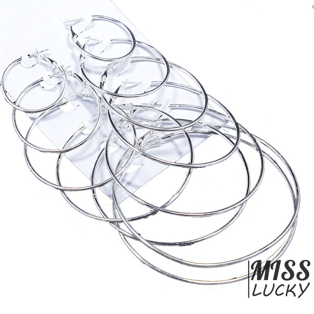 Set 6 bông tai tròn thiết kế đơn giản cá tính cho nữ