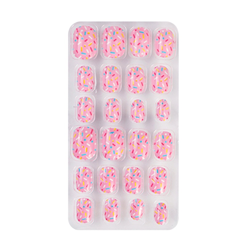 Bộ Móng Tay Giả Ngắn Màu Hồng Kẹo Họa Tiết Hoạt Hình Cho Bé Gái