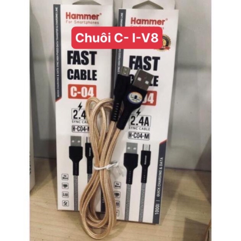 DÂY SẠC NHANH HAMMER C04 CHÍNH HÃNG 5V- 2.4A, DÂY DÙ,Chính Hãng, bảo hành 12 tháng