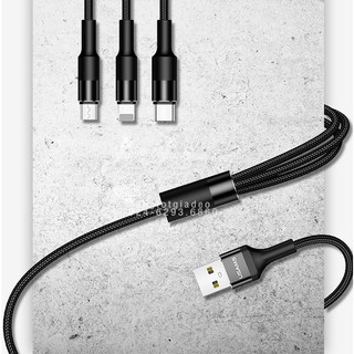 DỌN KHO - Cáp Sạc 3 Đầu bện dù chống đứt, gẫy gập, dài 1,5 mét cho thiết bị iPhone, Micro USB, USB-C