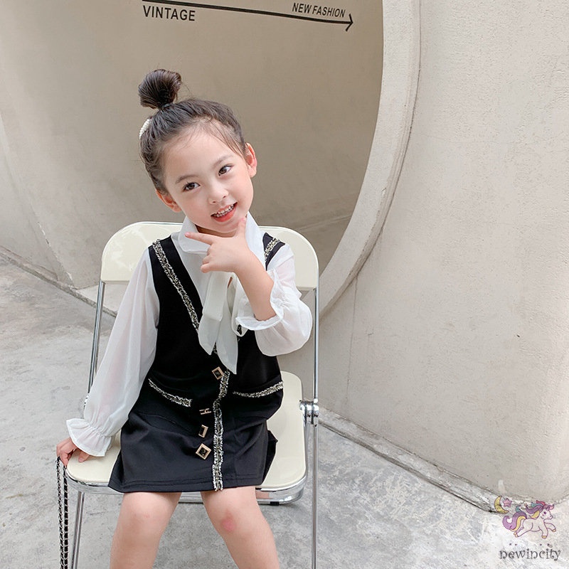 Đầm Công Chúa Tay Dài Giả Hai Lớp Phong Cách Hàn Quốc Cho Bé Gái