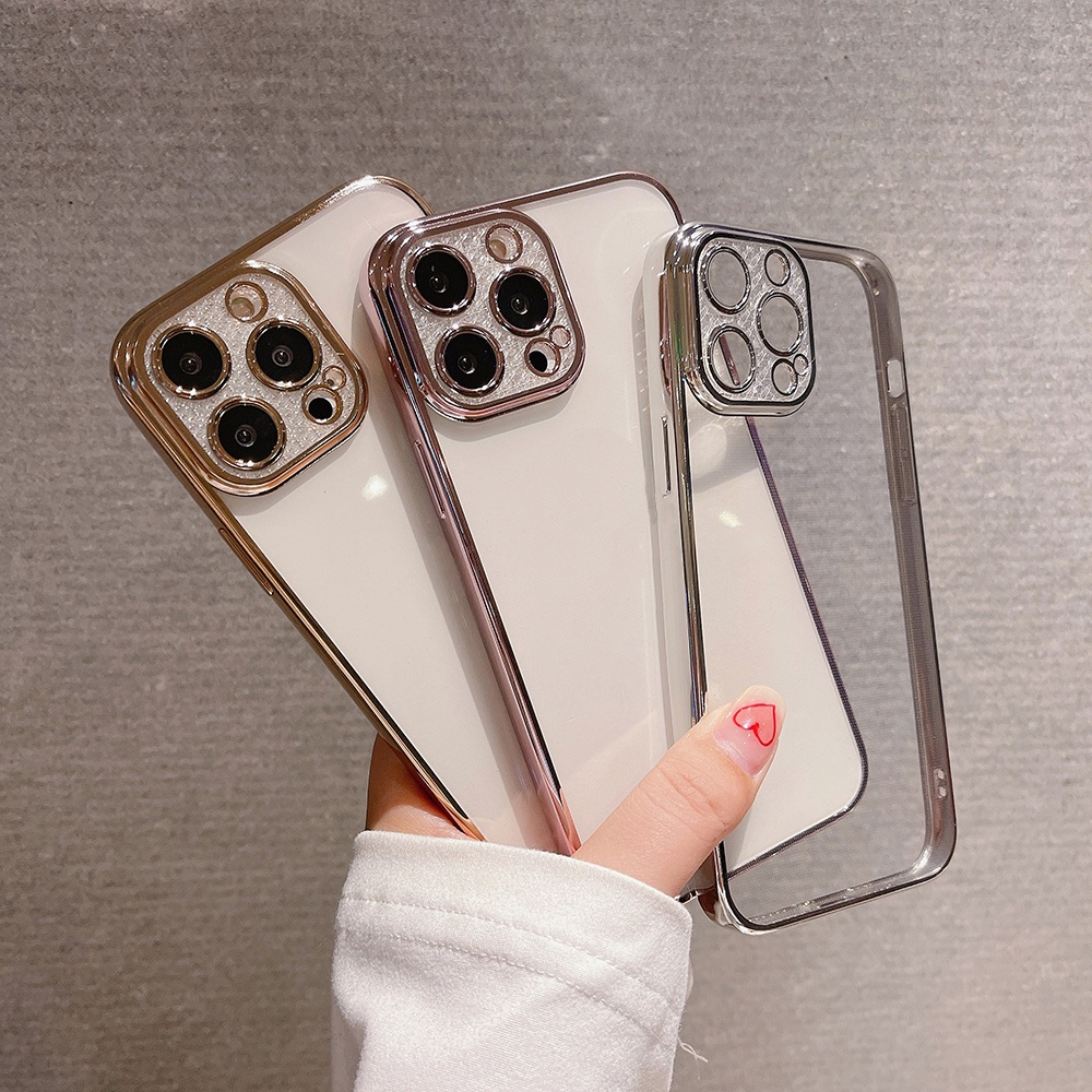 Ốp Điện Thoại Mềm Trong Suốt Lấp Lánh Chống Sốc Bảo Vệ Lens Cho iPhone 14 13 12 11 Pro Max XS XR X 8 7 Plus + SE 2020