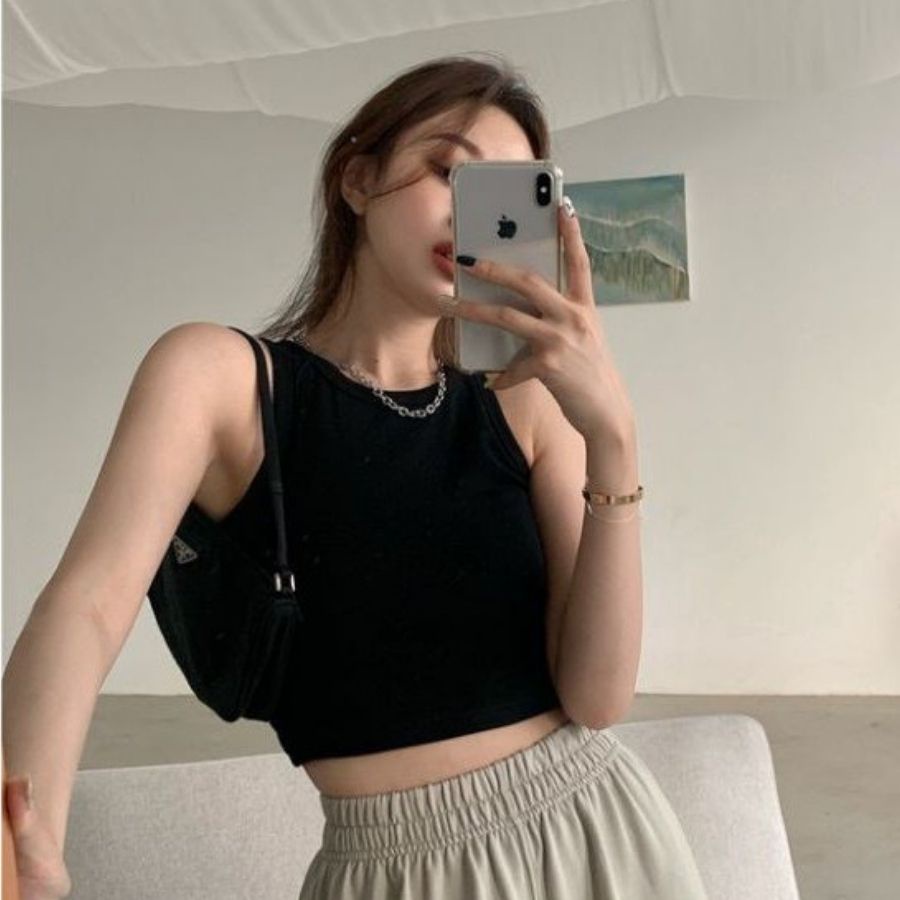 Áo croptop ba lỗ body ESHOP chất thun tăm gân đẹp,áo balo croptop nữ basic kiểu ôm bigsize mùa hè tập gym thể thao AT01