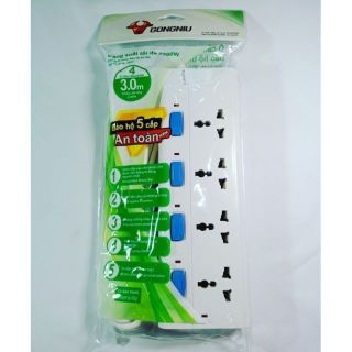 Ổ cắm điện chống sét Gongniu 3m (4 ổ 3 + 4 công tắc)