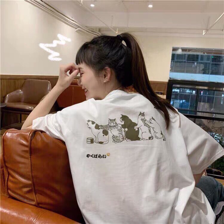 Áo thun tay lỡ form rộng - phông nam nữ cotton oversize - T shirt 5 Chú mèo - 2N Unisex